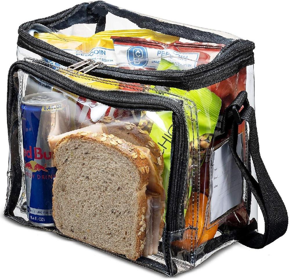 Clear Lunch Bag With Adjustable Strap Front Storage Compartment And Mesh Pockets - See Through Zippered Clear Lunch Bags For Work Concerts