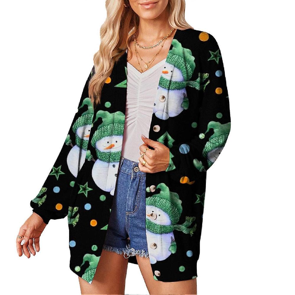 Coat Cardigan Single Breasted Christmas Printed Long Sleeved Fashionable Casual Coat Cardigan For Women Green M