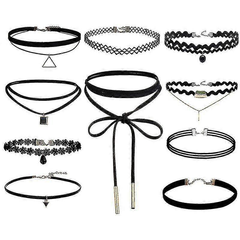 Collana girocollo da 10 pezzi nero classico in velluto stretch gotico tattoo collana Hfmqv