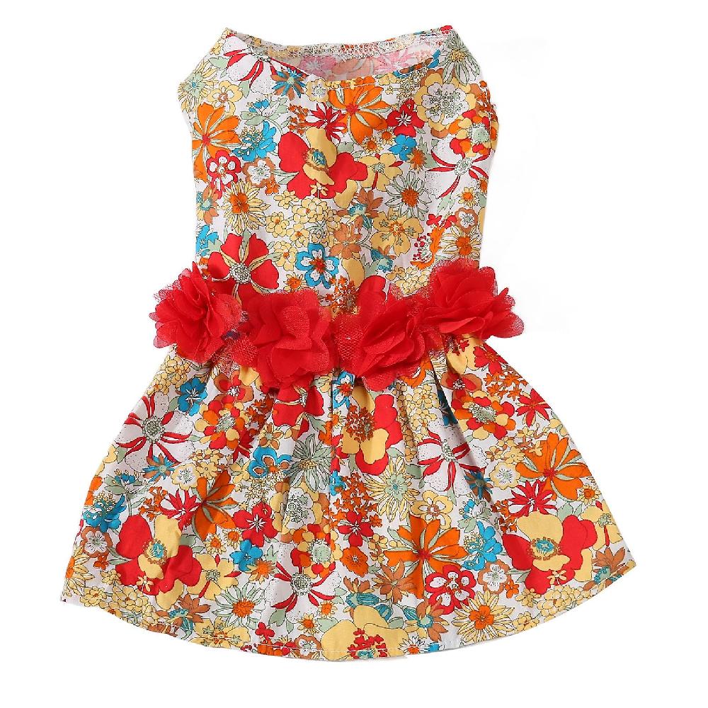 Colorful Flower Pattern Floral Dog Dress for Small Dogs Cats Wedding Valentines Daily Wear