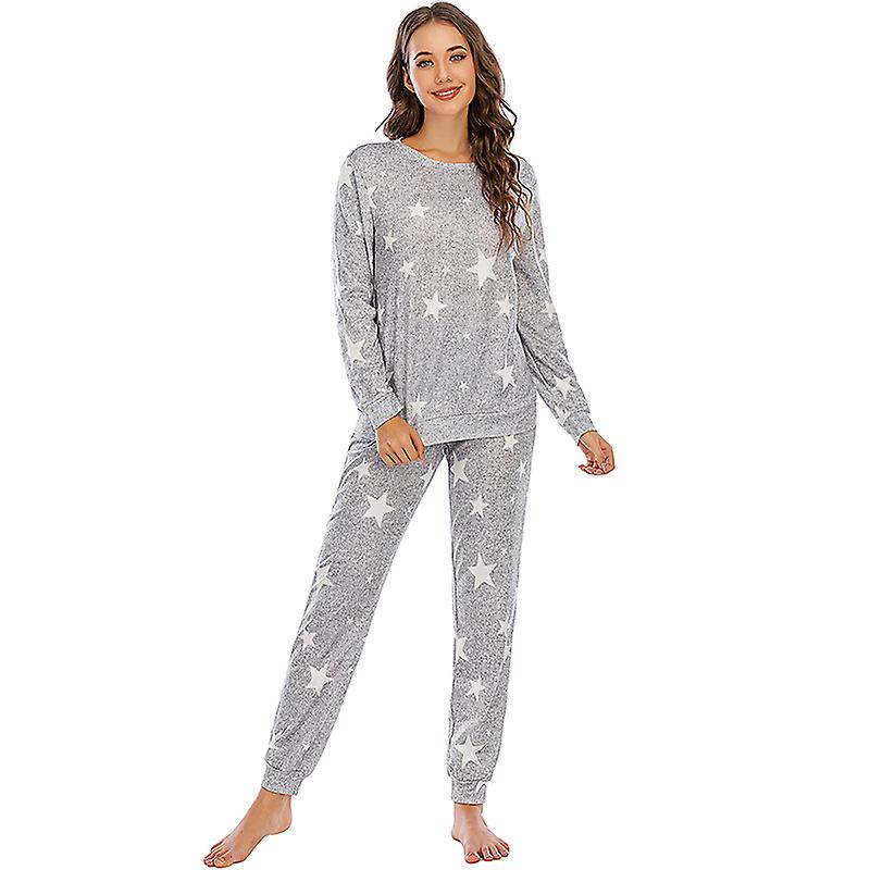 Comfy & Cute: Long Sleeve Star Print Women's Lounge Pajama Set With Handy Pockets
