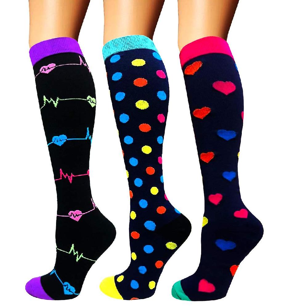 Compression Socks for Men and Women Colorful Compression Socks Support Stockings for Running Sports Flight Travel Cycling 3 Pairs.(B)