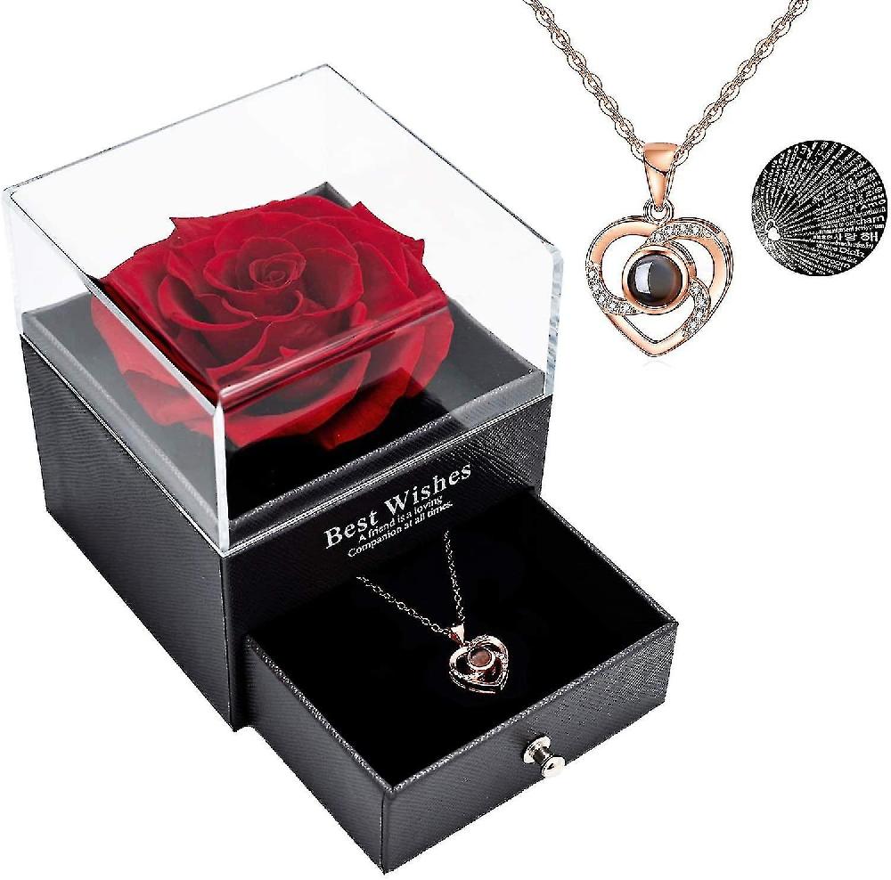 Conservato Real Rose With Love You Collana In 100 Lingue Set Regalo Enchanted Real Rose Flower Compatibile Con San Valentino Anniversario Matrimonio B