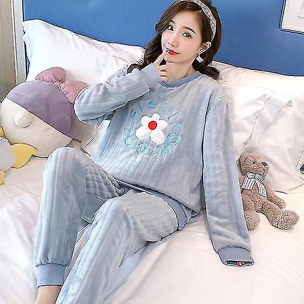 Coral Fleece Pajamas Warm Flannel Pajama Top + Pants Cute Cartoon