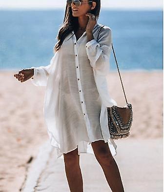 Costume da bagno da donna Cover Ups Mandarin Sleeve Kaftan Beach Tunic Dress Robe De Plage Solid White Pareo Beach Cover-ups #q429a-1