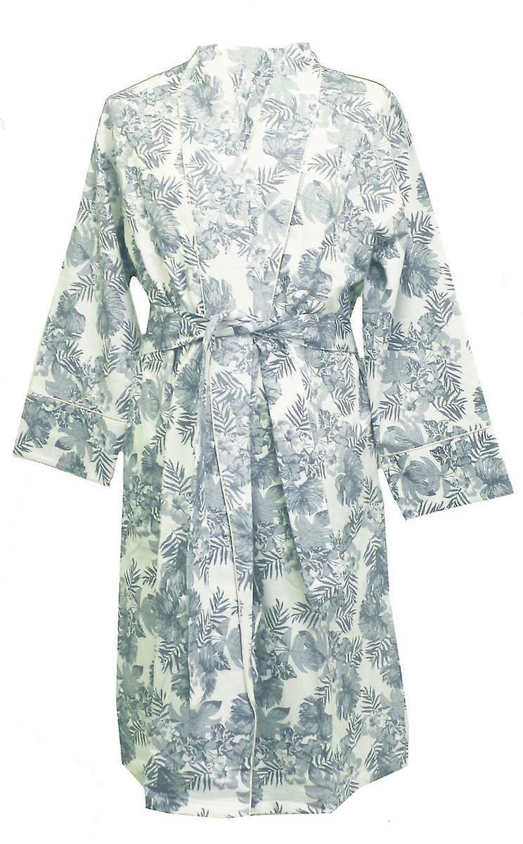 Cottonreal Pebble Palm Classic Shawl Robe - White/Blue