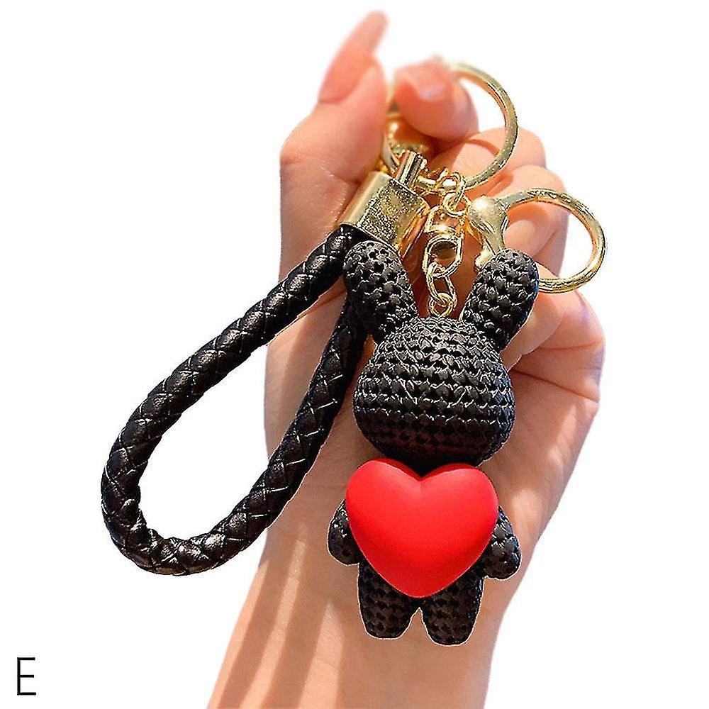 Creative Resin Heart Woven Love Rabbit Keychain Couple Backpack Car Pendant