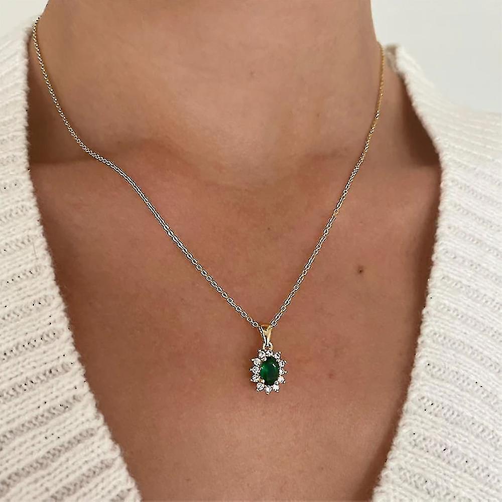 Creative Retro Sun Necklace Personality Ins Style Stainless Steel 18k Gold Plated Diamond Necklace Women Green Betterlifefg