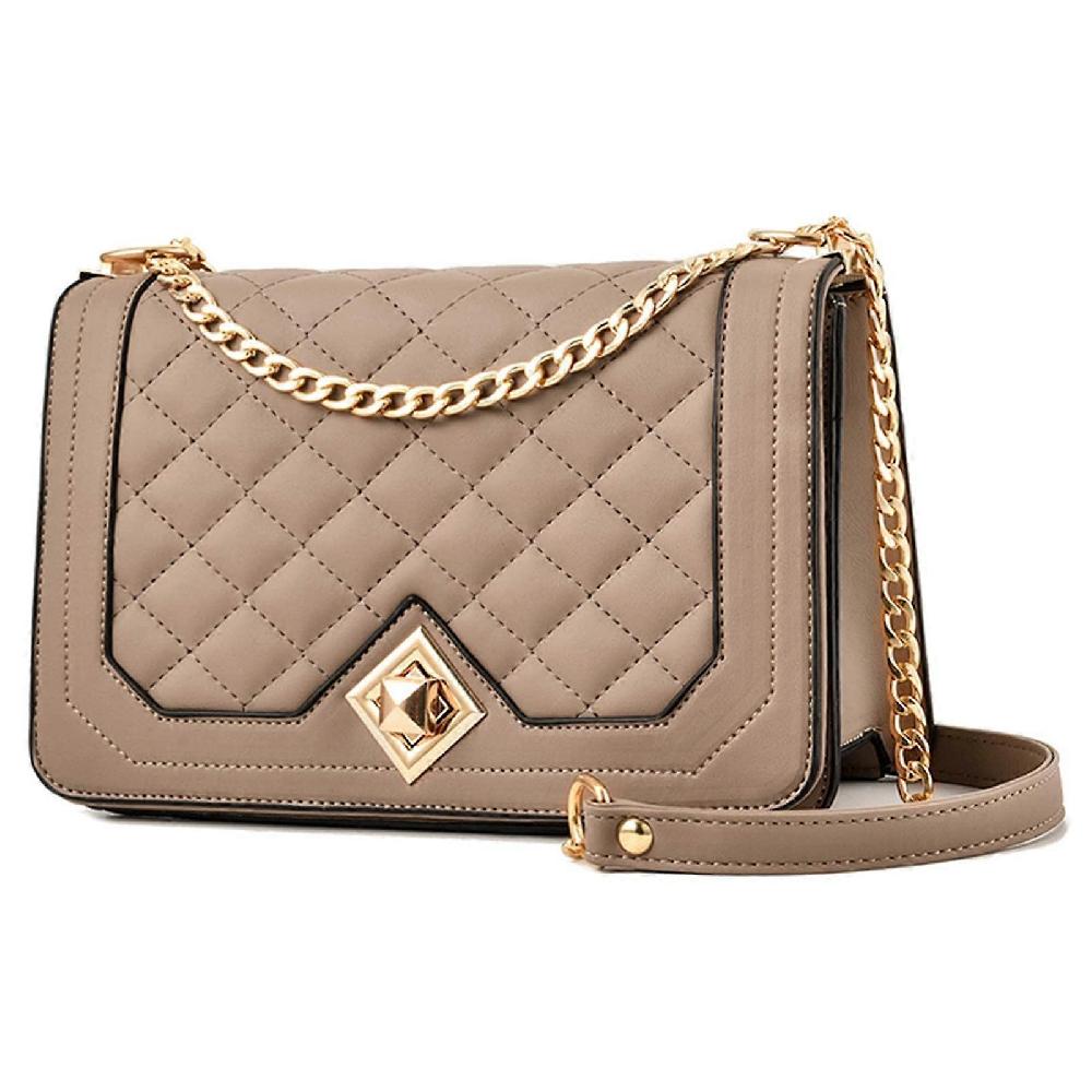 Crossbody Bags for Women PU Leather Quilted Handbags with Gold Chain Strap Fashion Cute Cross Body Phone Bag