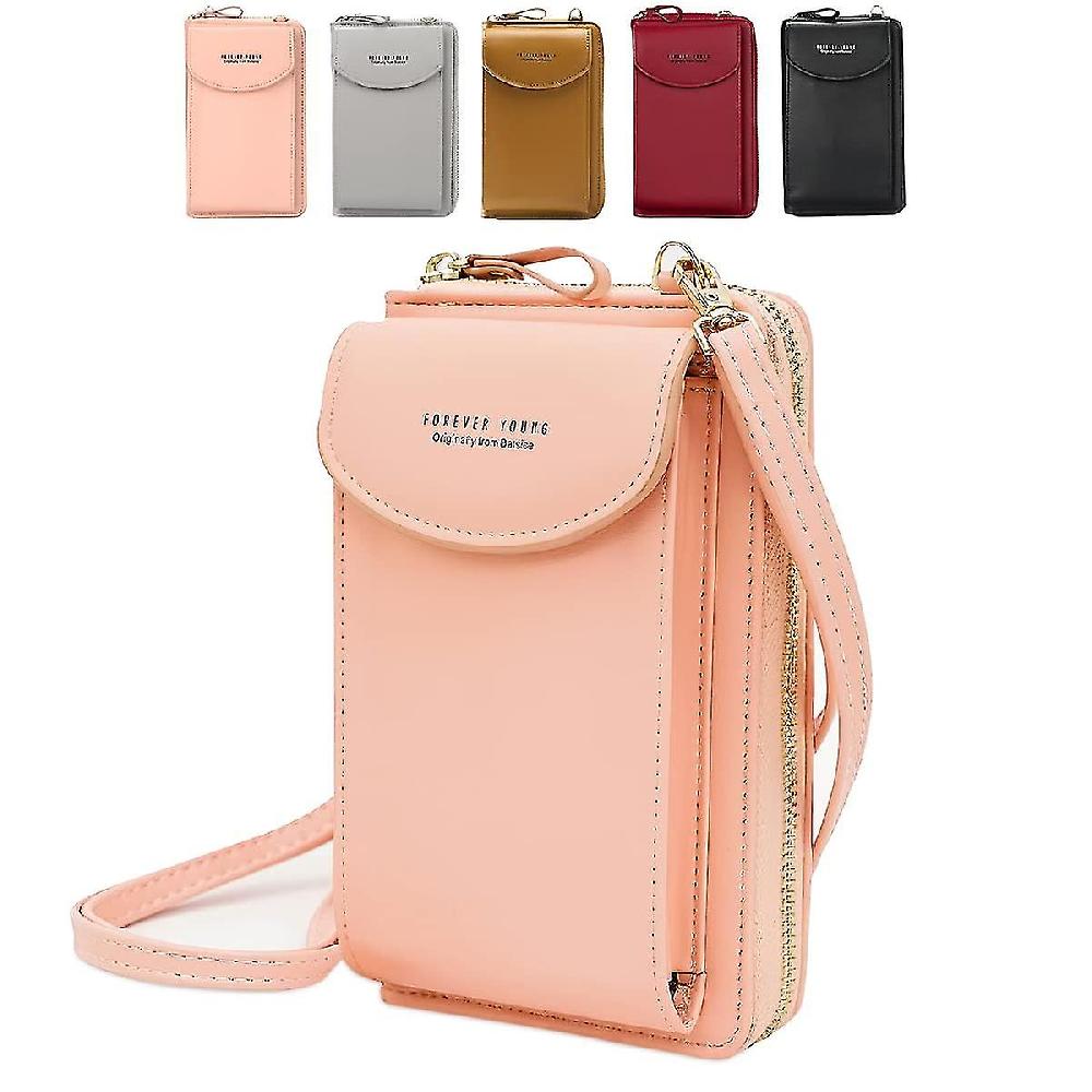 Crossbody Phone Bag For Women Leather Ladies Cross Body Handbags Mobile Phone Pouch With Long Strap Zips Card Slots