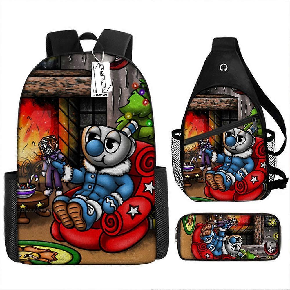 Cuphead Cuphead Zaino stampato per bambini Studente della scuola primaria Zaino a matita Borsa a tracolla 37 -HGDMV