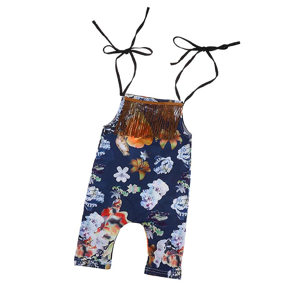 Cute Baby Girls Floral Tassel Jumpsuit One-pieces Sling Romper 70cm