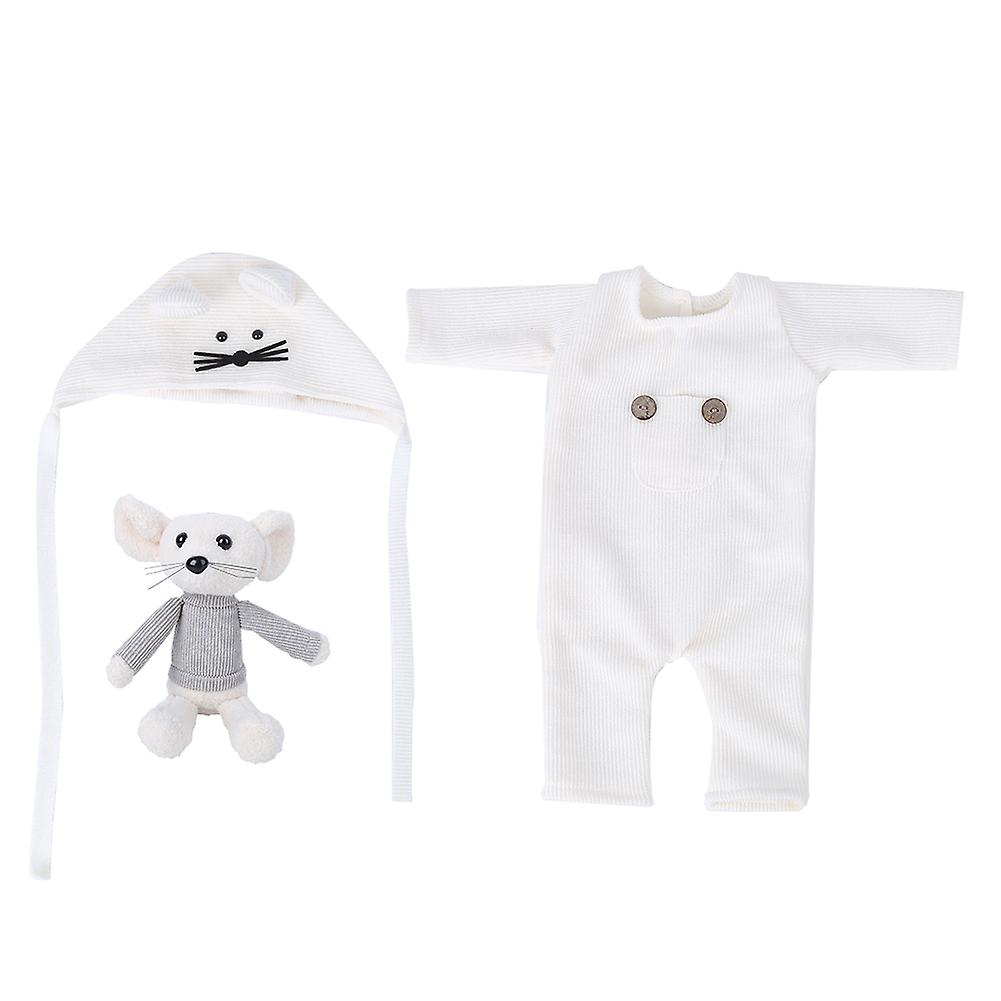 Cute Baby Outfit White Hat Doll Bodysuit - Soft Infant Photography Mouse Props