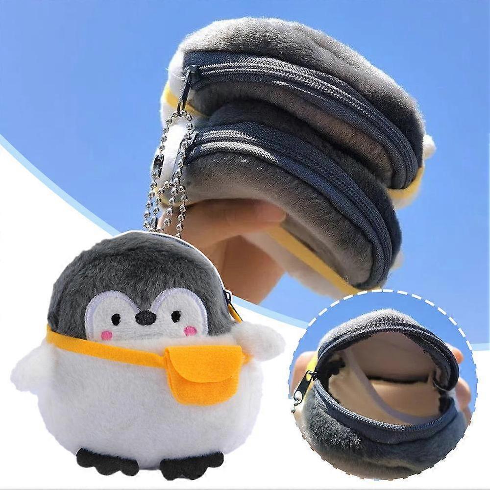 Cute Womens Girls Plush Penguin Data Cable Wallet Key Coin Purse Pouch Case