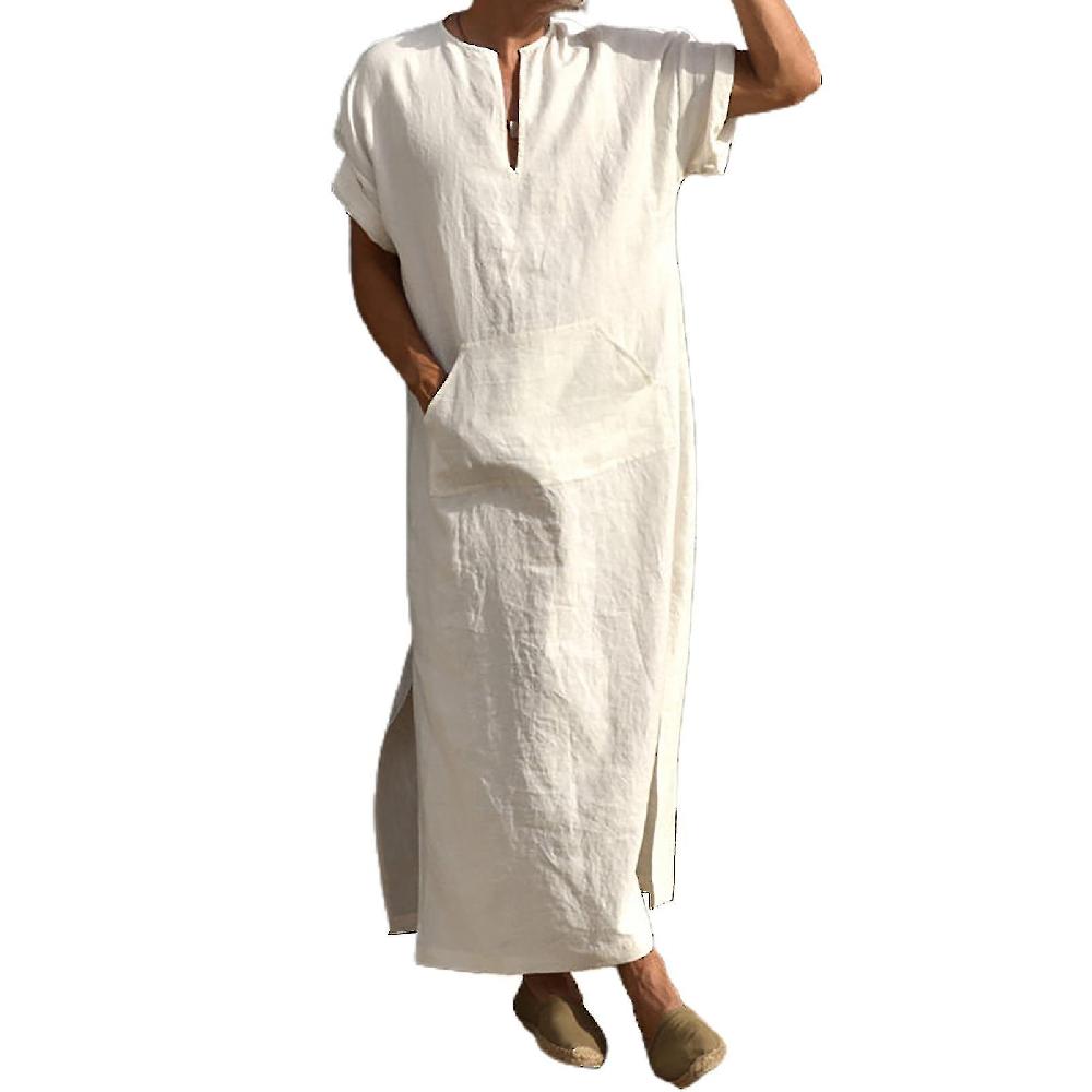 Deep V-neck Men Robe Short Loose Robe Traditional Clothing