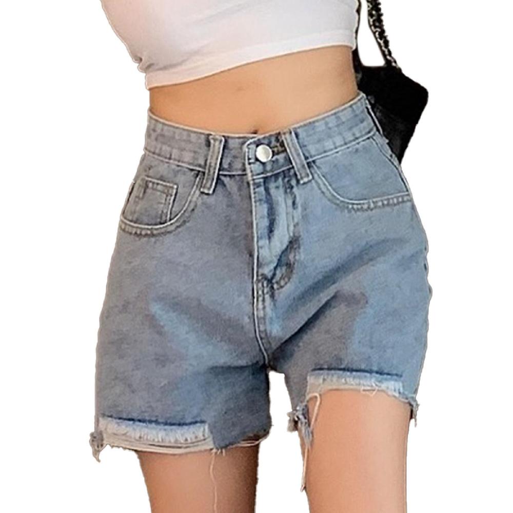 Denim Shorts High Waist Wide Leg Irregular Hem Casual Women Shorts With Pockets For Summer
