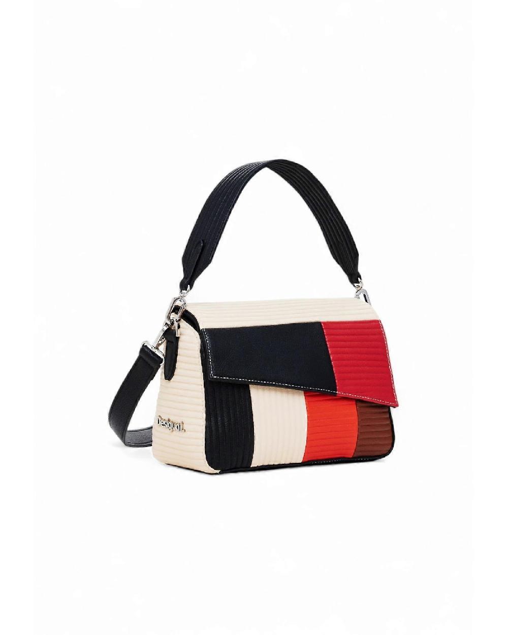 Desigual Eva Shoulder Bag Multicolor Leather Patchwork Quilted Striped Bag