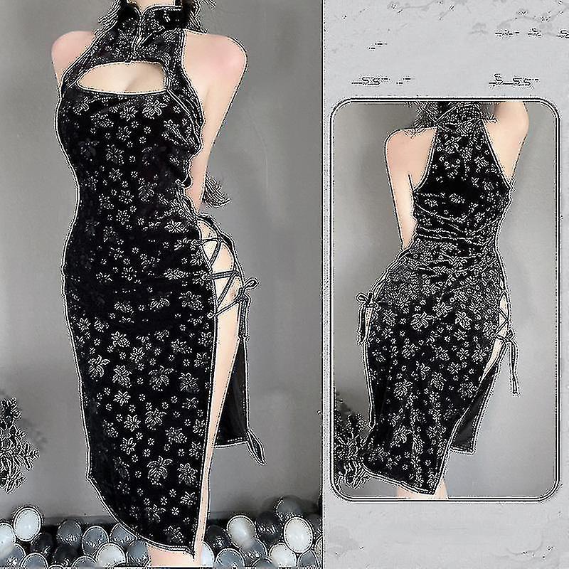 Donna Cheongsam Floreale Pizzo Up Side Slit Mini Cinese Qipao Vintage Dress