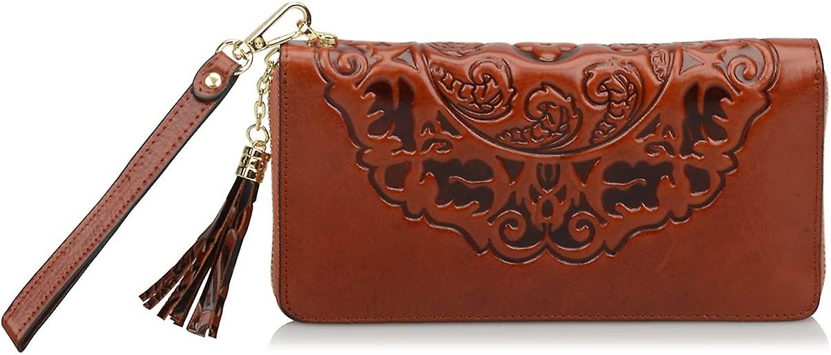 Donna Flora Vera Pelle Designer Wristlet Wallet Money Organizer (medio 7.87''(w) X 1.18'' (d) X 3.94'' (h) Marrone) Marrone Medio 7.87''(w) X 1