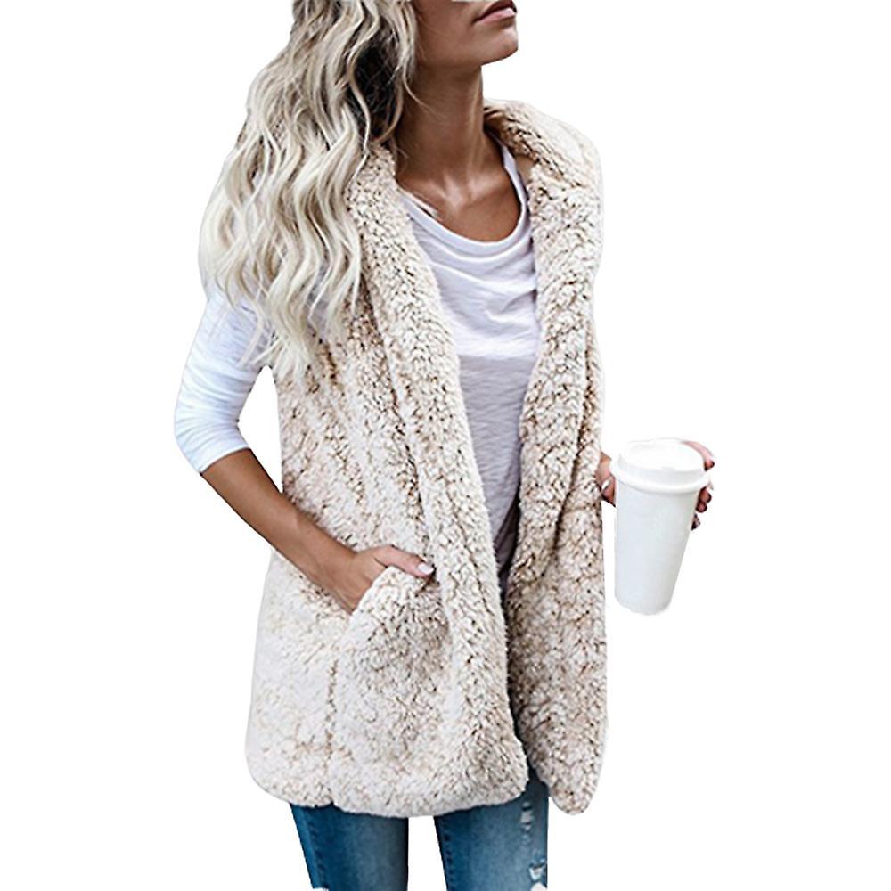 Donna Pile Teddy Bear Body Warmer Vest Top Senza Maniche Giacca Fluffy Gilet Cappotto Inverno