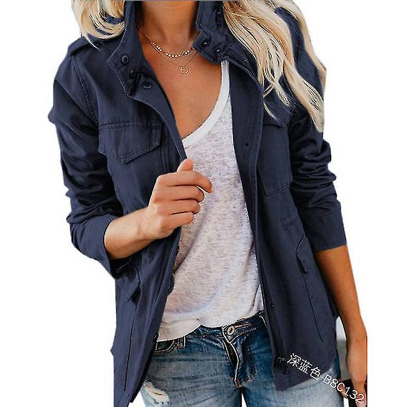 Donna Solid Loose Zipper Multi-pocket Jacket