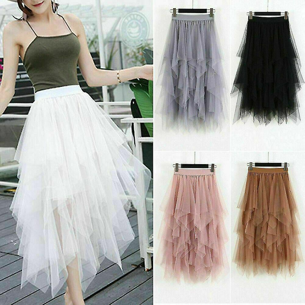 Donna Tulle Gonna Elastico Vita Mesh Lungo Paragrafo Gonna Abito