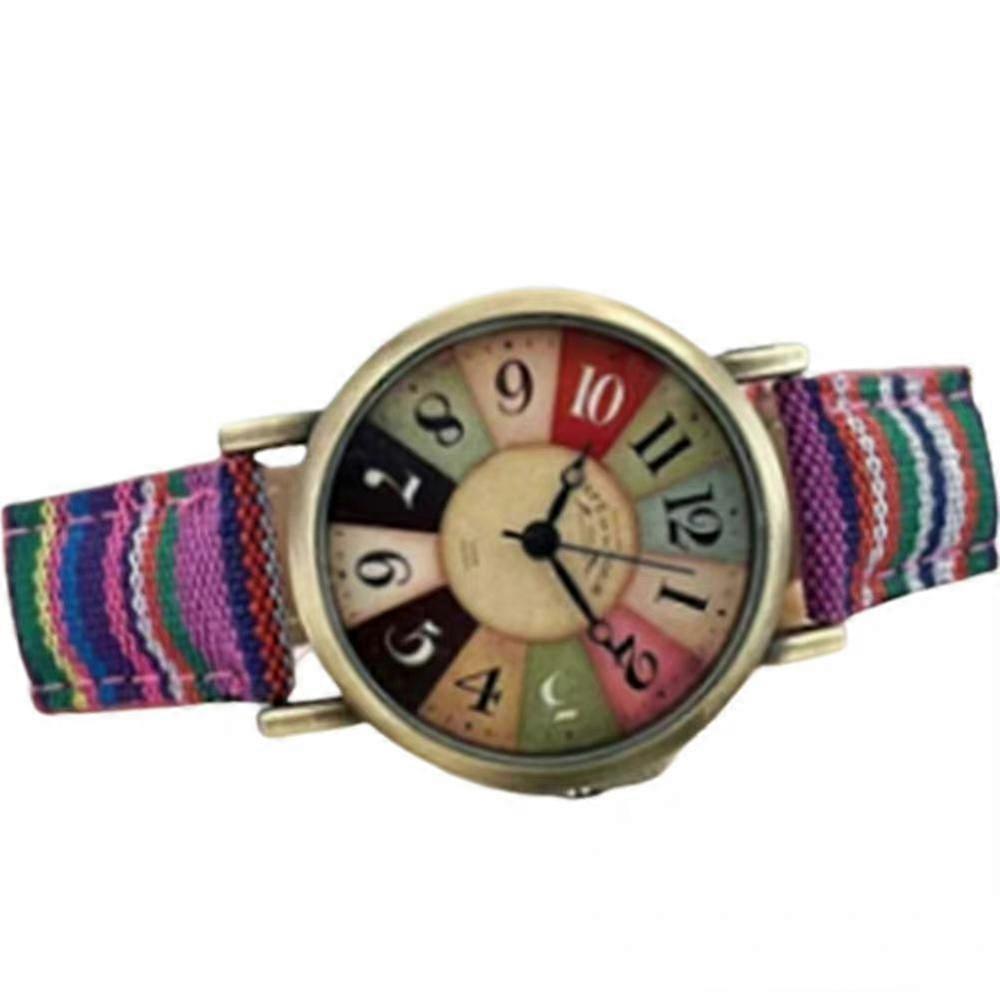 Donne Boho Hippie Watch Multicolor Rainbow Woven Strap Wristwatch Regalo