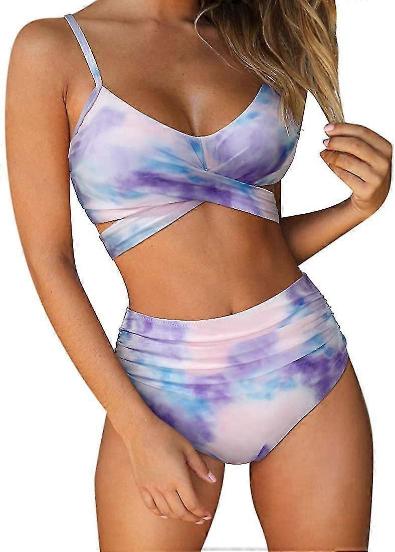 Donne Criss Cross Stringa a vita alta Stampa floreale 2 pezzi Costumi da bagno$donne Criss Cross Stringa a vita alta Floreale stampato tropicale Due Pi