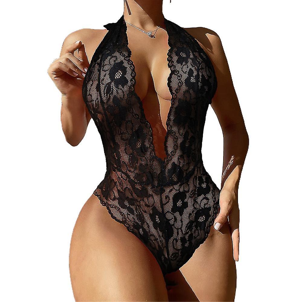 Donne Halterneck Pizzo Body Lingerie Pigiameria Da Donna Sexy Babydoll Biancheria Da Notte Erotica