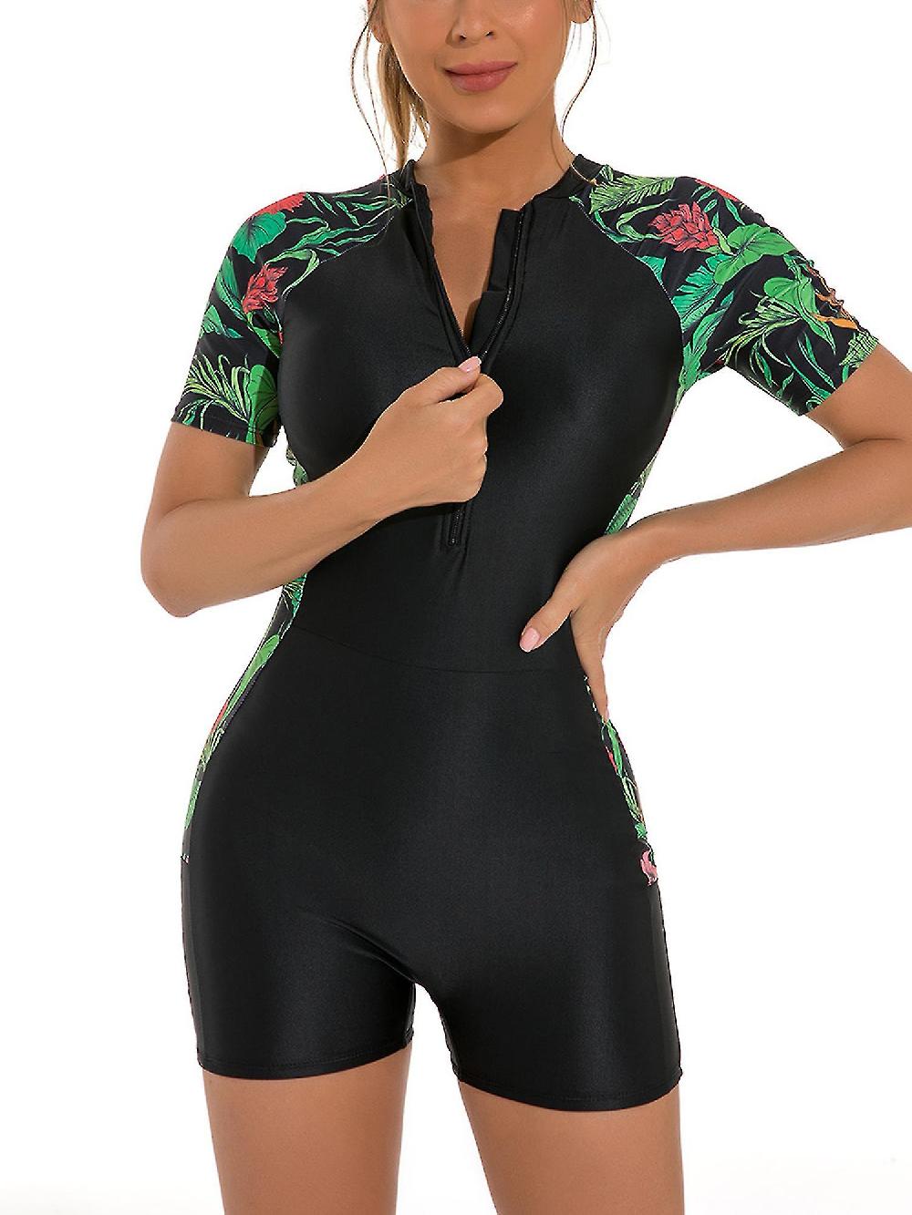 Donne manica corta costume da bagno rash guards muta stampa floreale cerniera surf immersioni nuoto costume da bagno costume da bagno costume da bagno