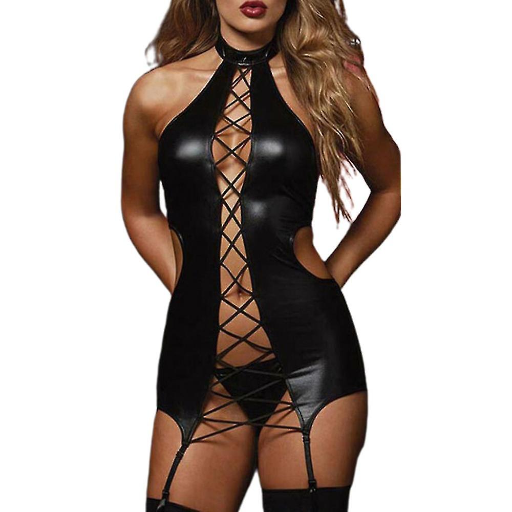 Donne Pu Cuoio Lingerie Sexy Halter Collo Body Signore Biancheria Intima Erotica