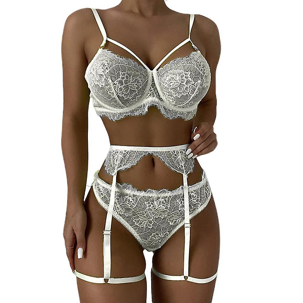 Donne Sexy Lingerie Delle Signore Biancheria Intima Erotica Vedere Attraverso Reggiseno Slip Gamba Cintura Set
