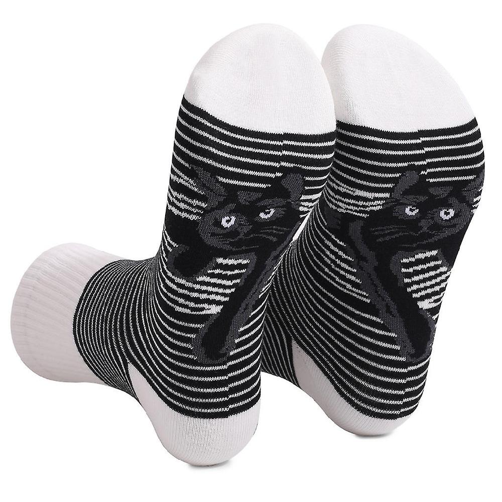 Donne Uomini Novità Nero Bianco Striped Crew Socks Divertente Carino Cartone animato per Gatto Stampato Fondo Casual Mid Tube Calze Regali per Animal Lover
