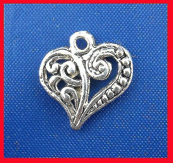 DoreenBeads 50PCs Silver Color Carved Heart-shaped Pendants (B00125) Yiwu