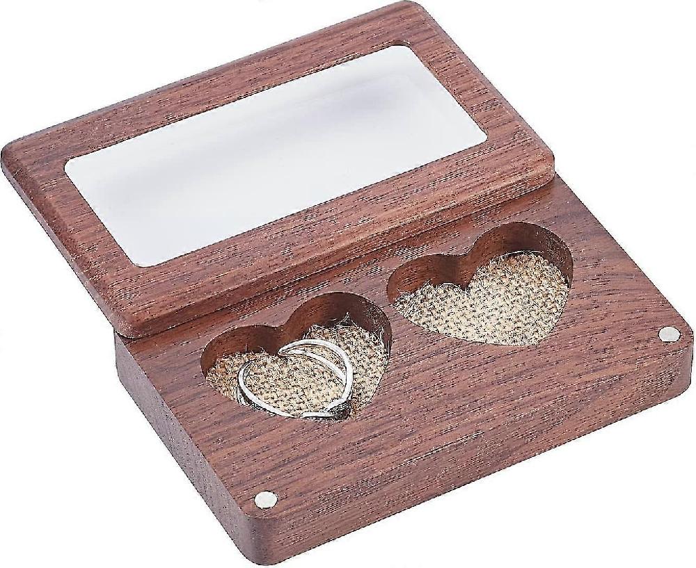 Double Heart Ring Box Rustic Ring Bearer With Enclosure Engraved Wooden Pillow Ring Holder