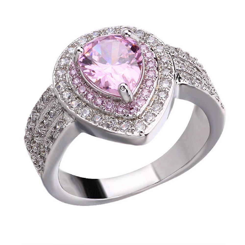 Drop Shaped Rhinestone Ring With Pink Crystal Jewelry Fashion Design Creative Romantic Ring Accessories Personality Gift For Woman Birthday Valentine