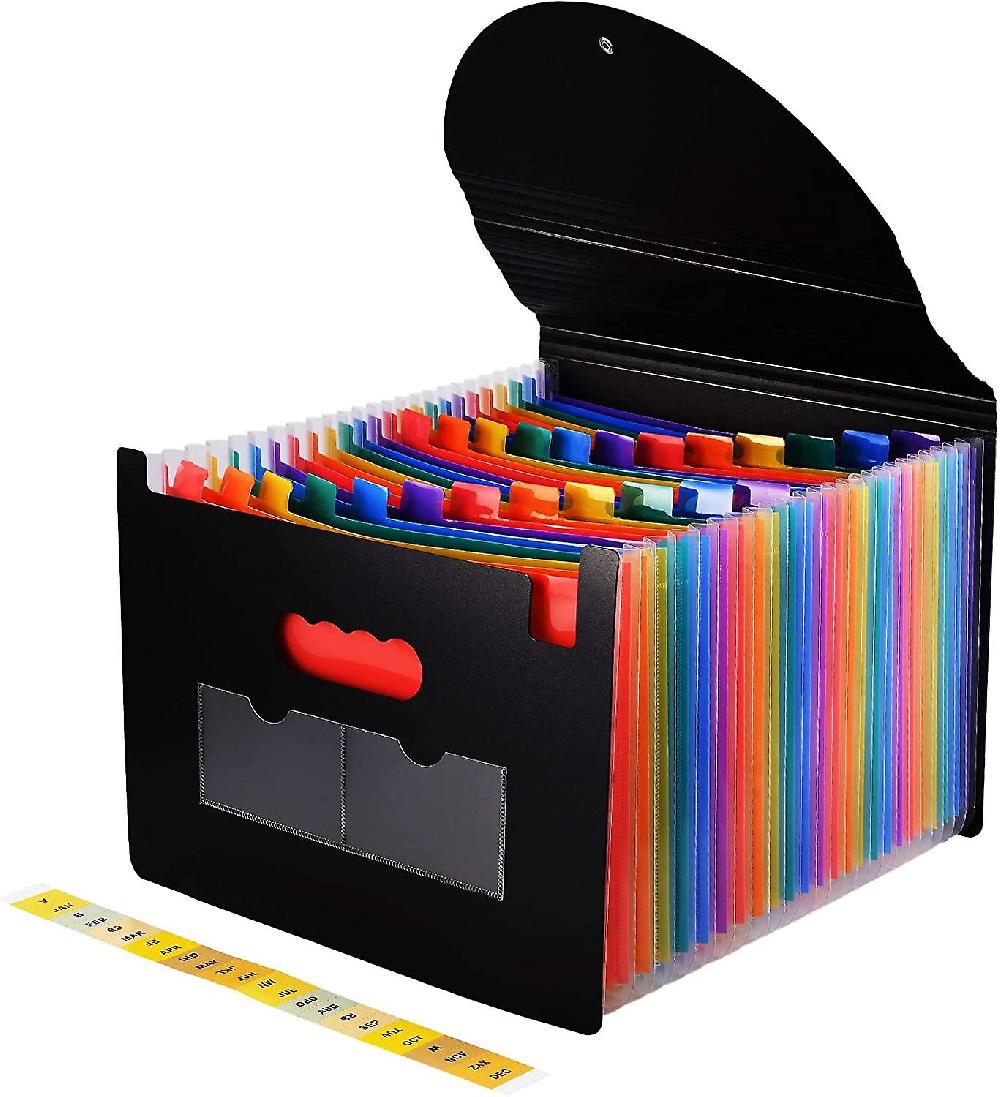Dww-(Arc-en-Ciel) Trieur Document A4 Classeur Accordon 24 Compartiments Organiseur Bureau Plastique Extensible avec Couvercle