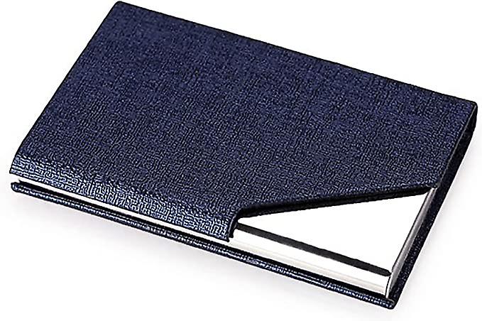 Dww-Bleu - Similicuir + Acier Inoxydable Porte - Cartes De Visite Professionnel - Pour Les Voyages Et Les Affaires