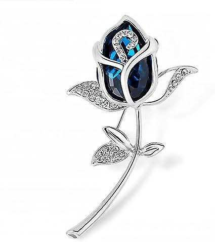 Dww-Broche pour Femme en Forme de Rose avec Cristaux et Pierre Bleue