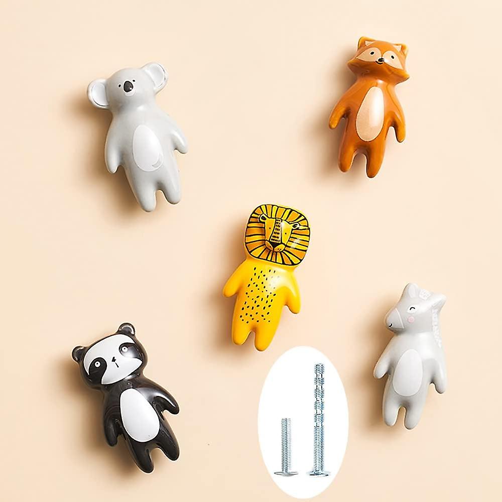 Dww-Lot de 5 boutons de porte en cramique en forme d'animal mignon pour enfants