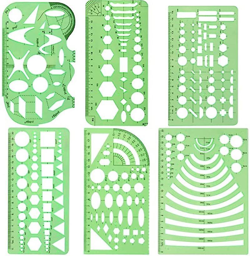 Dww-Lot de 6 Normographe pour Croquis et Schmas - Trace-Formes Technic - Pochoir Cercles Triangles Carrs Rectangles - 10 Formes Gomtriques Tailles