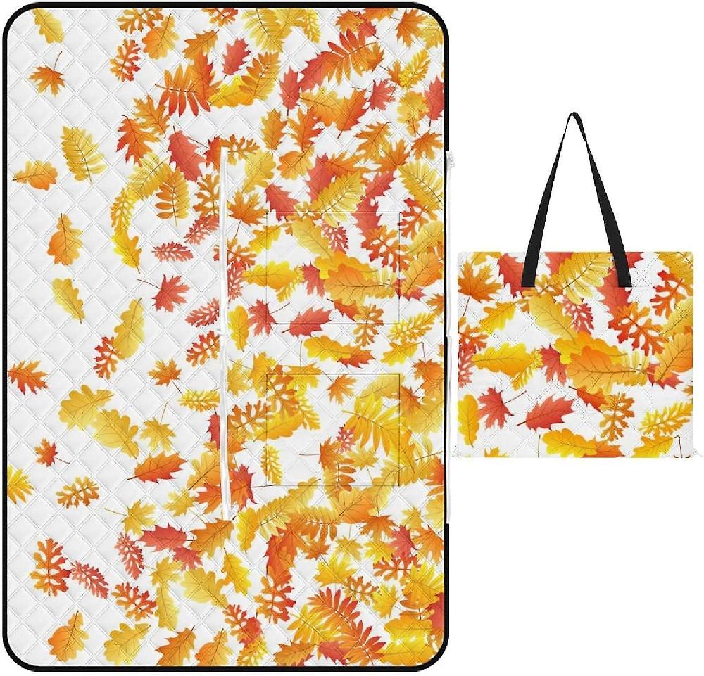 EDGFEWWOI03Autumn Foliage Picnic Blanket Outdoor Camping Mat Foldable Portable Tote Bag 3-Layer Waterproof Backing for Outdoors Concerts Beach Park
