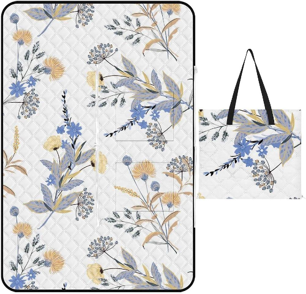EDGFEWWOI105Floral Pattern Picnic Blanket Outdoor Camping Mat Foldable Portable Tote Bag 3-Layer Waterproof Backing For Outdoors Concerts Beach Park