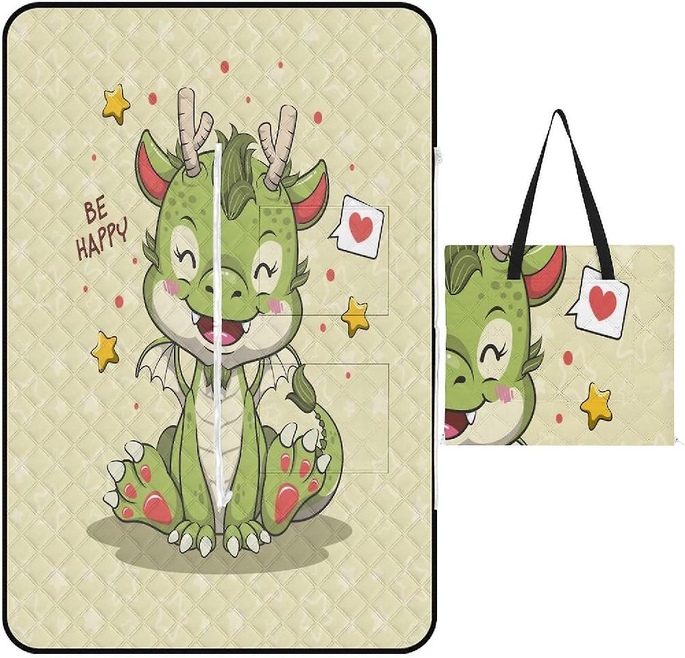 EDGFEWWOI111Cute Frog Picnic Blanket Outdoor Camping Mat Foldable Portable Tote Bag 3-Layer Waterproof Backing for Outdoors Concerts Beach Park