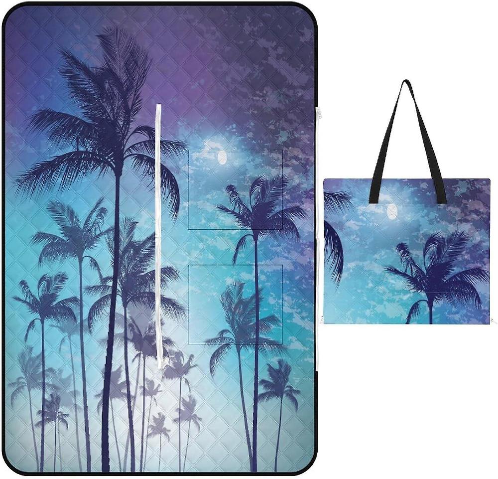 EDGFEWWOI146Pink Flamingo Picnic Blanket Outdoor Camping Mat Foldable Portable Tote Bag 3-Layer Waterproof Backing For Outdoors Concerts Beach Park