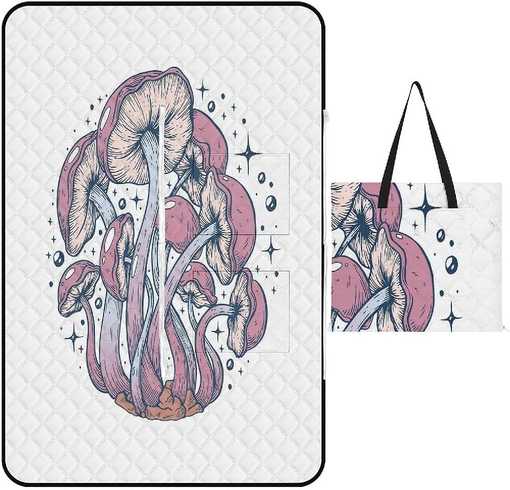 EDGFEWWOI149Mushrooms Picnic Blanket Outdoor Camping Mat Foldable Portable Tote Bag 3-Layer Waterproof Backing for Outdoors Concerts Beach Park