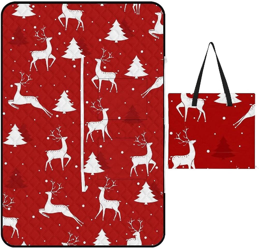 EDGFEWWOI154Christmas Cartoon Vintage Picnic Blanket Outdoor Camping Mat Foldable Portable Tote Bag 3-Layer Waterproof Backing for Outdoors Concerts