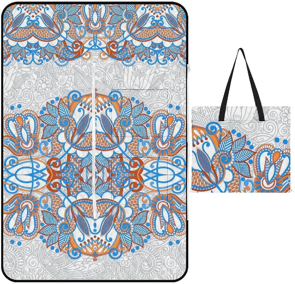 EDGFEWWOI164Floral Design Picnic Blanket Outdoor Camping Mat Foldable Portable Tote Bag 3-Layer Waterproof Backing For Outdoors Concerts Beach Park