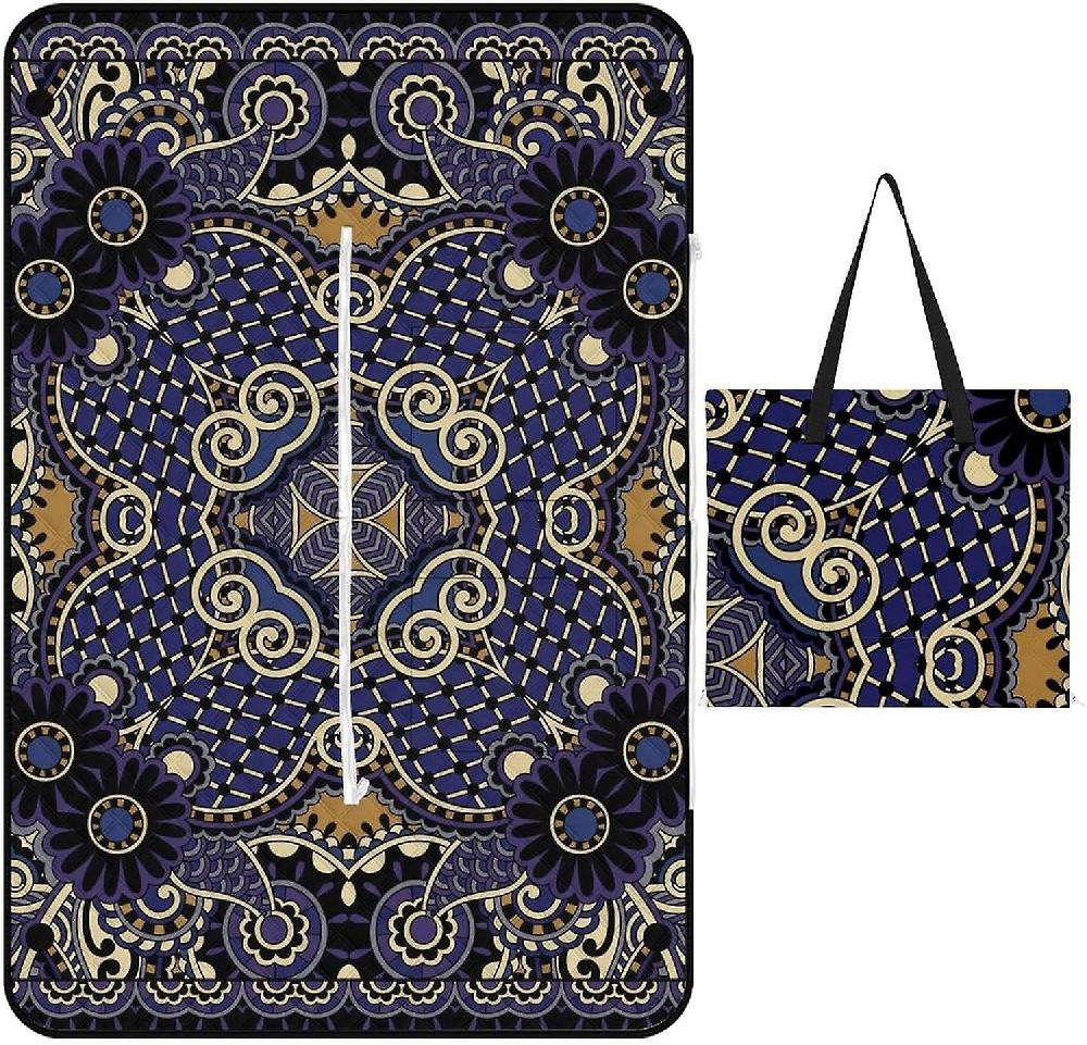 EDGFEWWOI18Traditional Floral Pattern Picnic Blanket Outdoor Camping Mat Foldable Portable Tote Bag 3-Layer Waterproof Backing For Outdoors Concerts