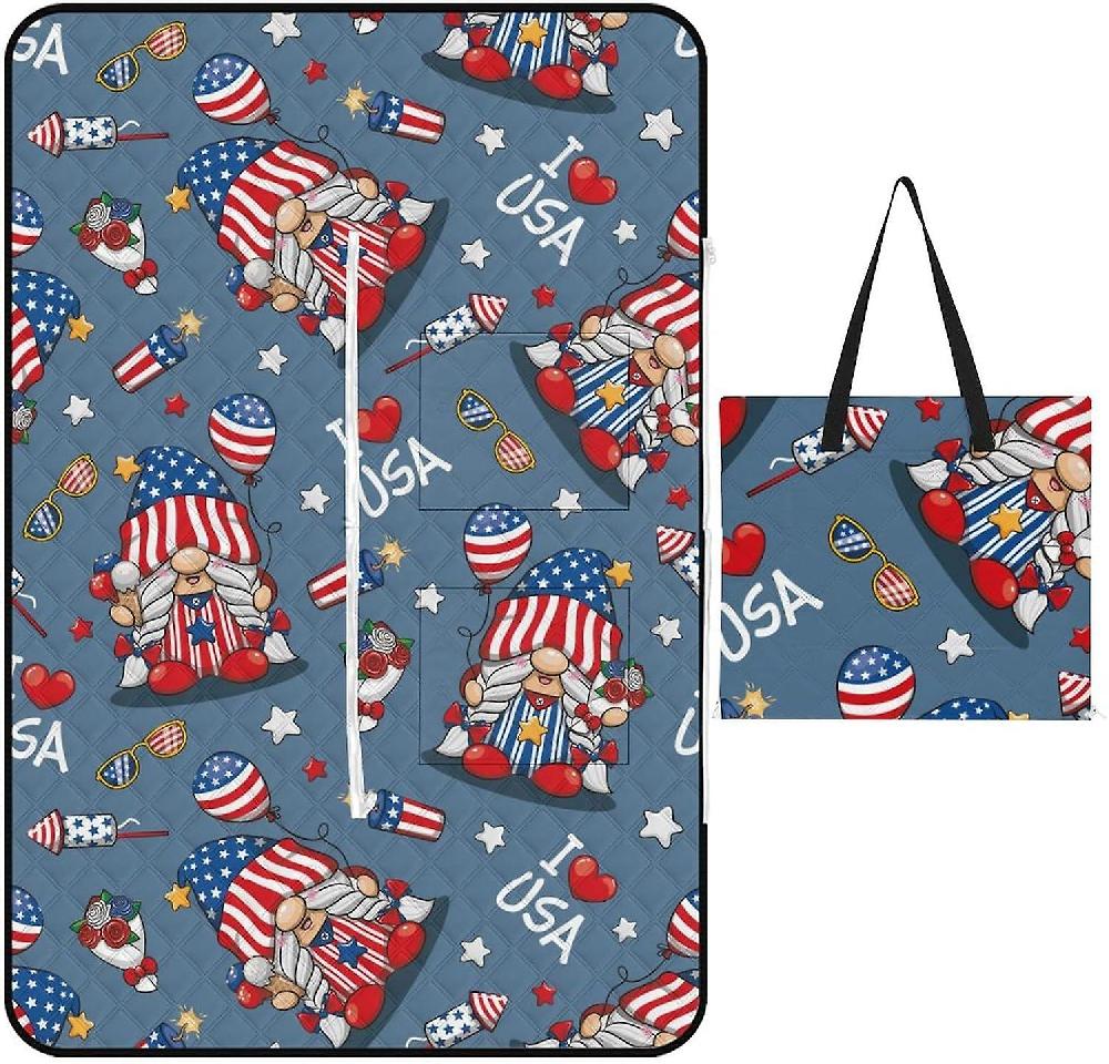 EDGFEWWOI197Blue Sharks Picnic Blanket Outdoor Camping Mat Foldable Portable Tote Bag 3-Layer Waterproof Backing for Outdoors Concerts Beach Park -1